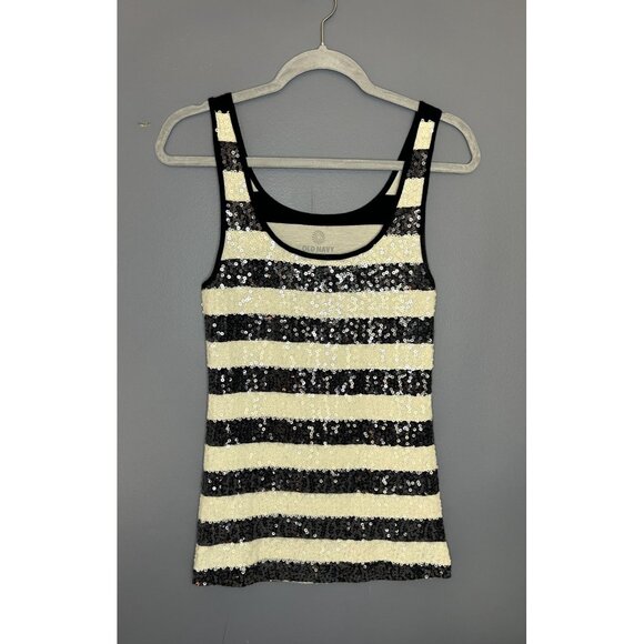 Old Navy Sequin Tank Top Womens M Navy Blue Cream Striped Scoop Neck Layer Party - Picture 6 of 11
